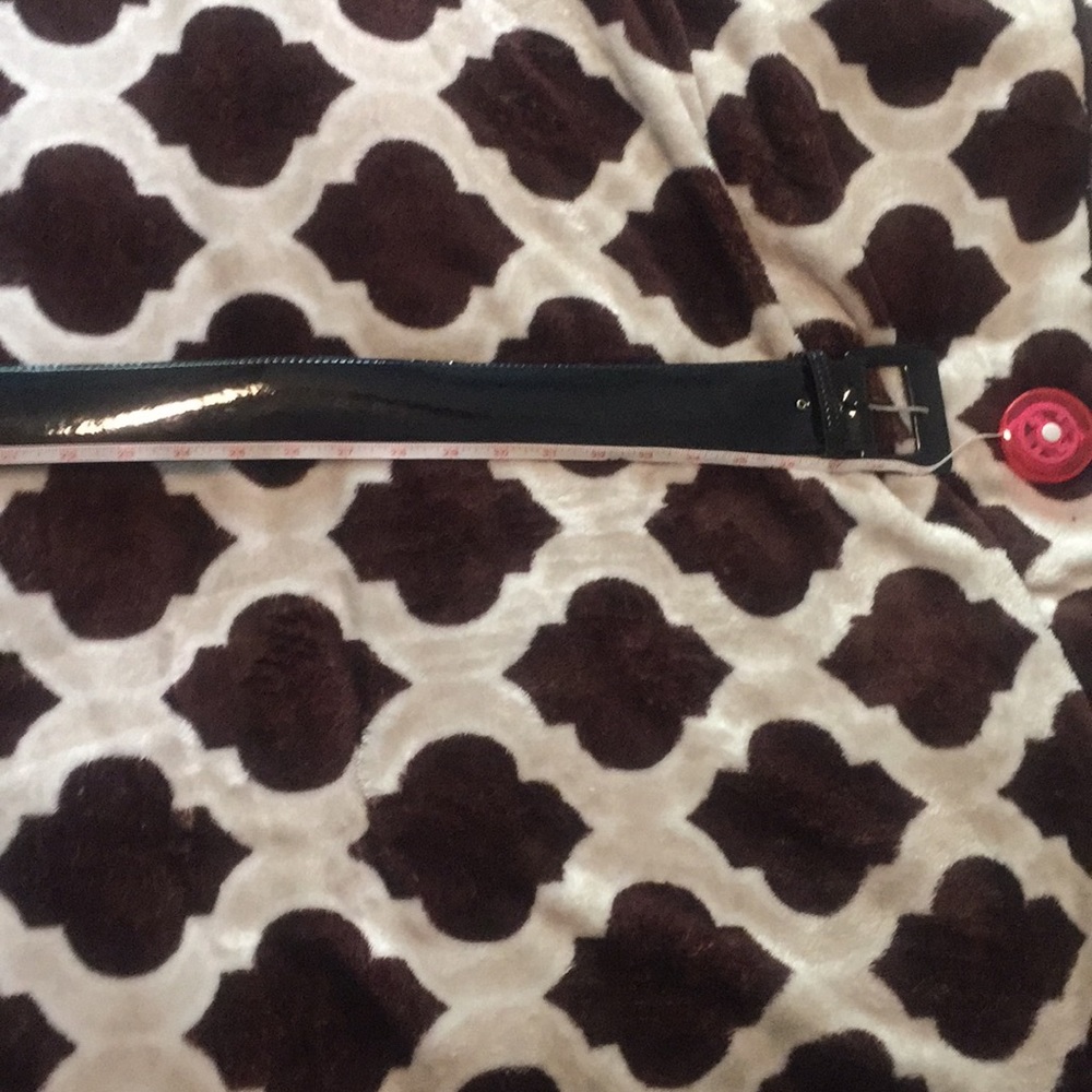 2” wide black faux patent leather belt, 38” long